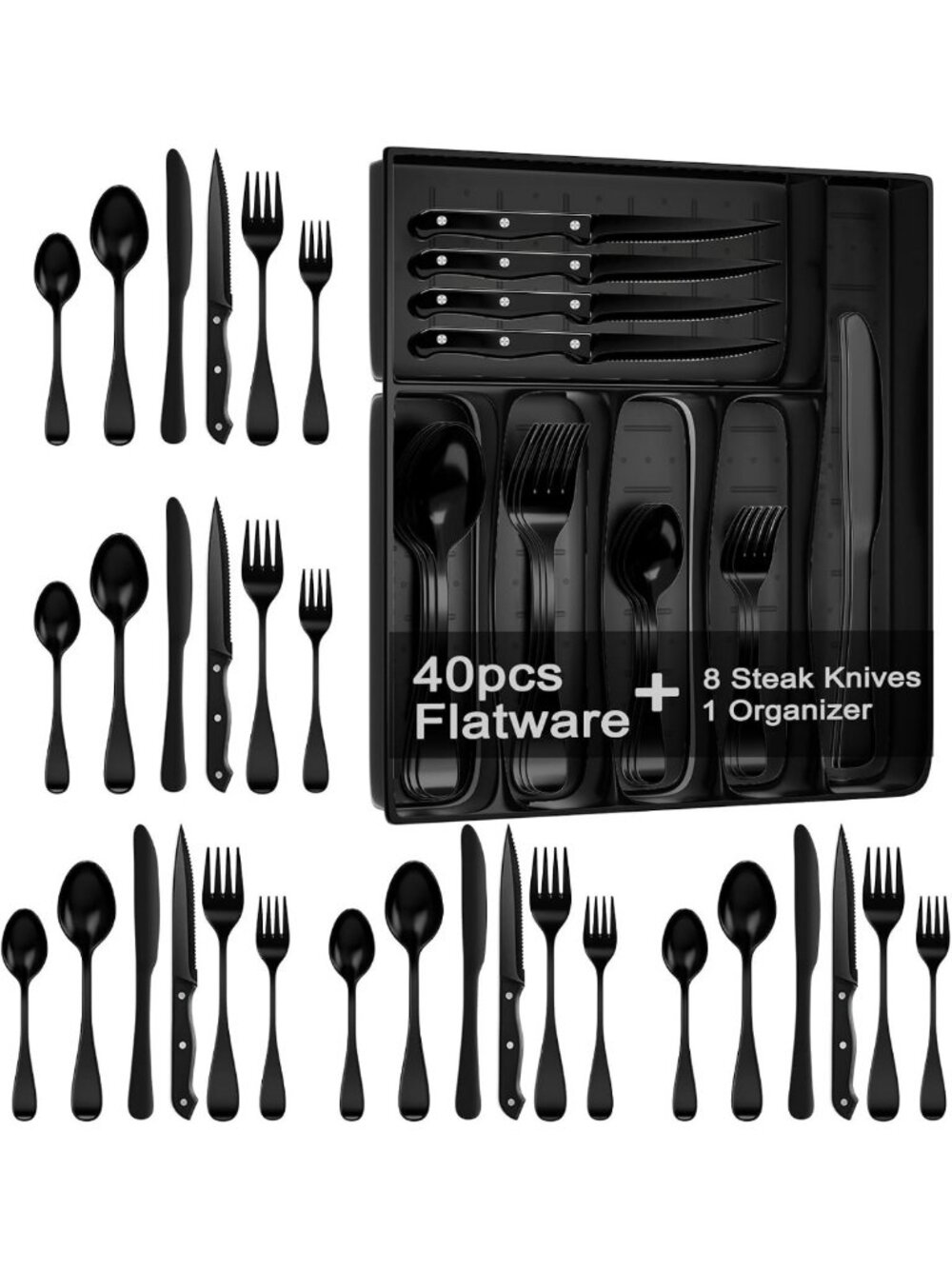 49PCS Stainless Steel Silverware Set with Organizer - Mirror Polished Flatware